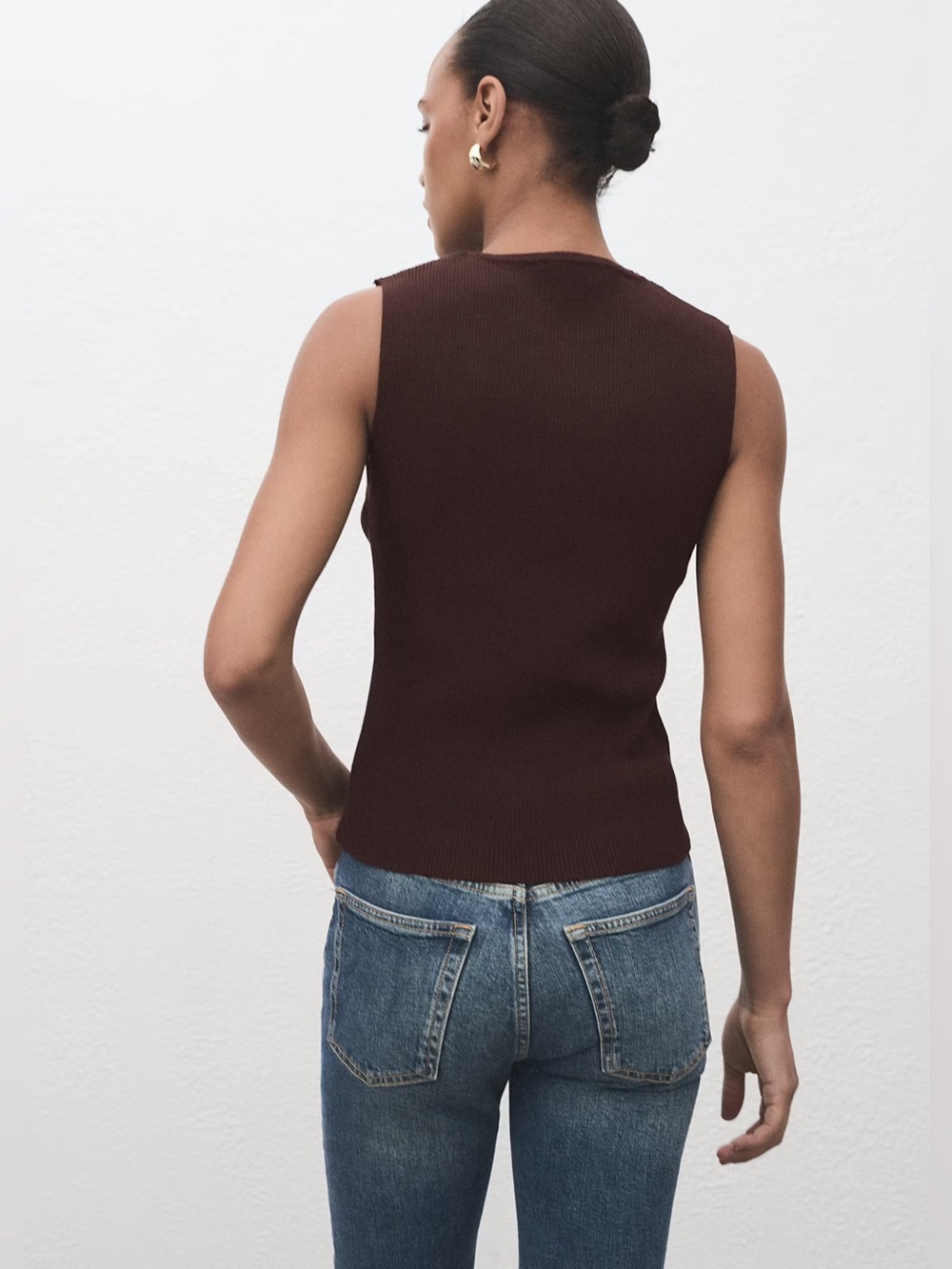 Mango Brown knitted waistcoat with slits NWT - Picture 4 of 7